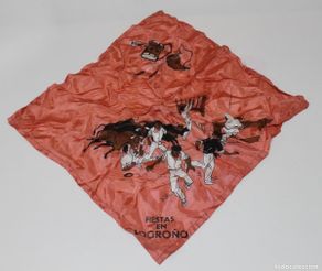 Tauromaquia: Antiguo pañuelo de seda. Fiestas en Logroño. San Mateo, encierros, años 50
